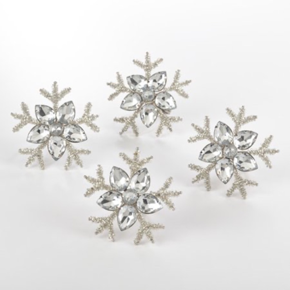 SARO Collection Snowflake Napkin Rings Set of 4 – Silver-Tone Holiday Decor NWT